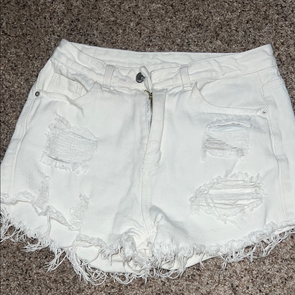 SHEIN White Distressed Jean Shorts